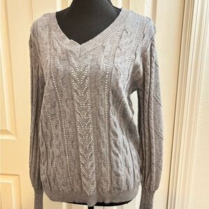 Liv Milano  Cable Knit Sweater with Rhinestone Accents